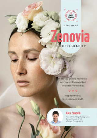 Modèle de visuel Photography Services Ad with Woman in Floral Wreath - Poster