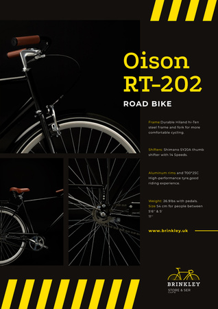 Bicycles Store Ad with Road Bike in Black Poster Design Template