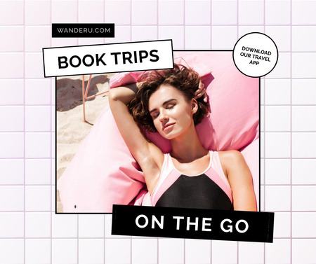Booking Service with Girl on Vacation Facebook Design Template
