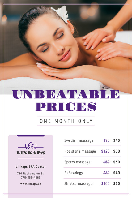Ontwerpsjabloon van Pinterest van Spa Center Promotion with Woman at Massage