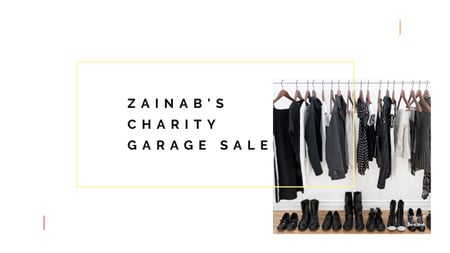 Designvorlage Charity Sale Announcement with Black Clothes on Hangers für Youtube