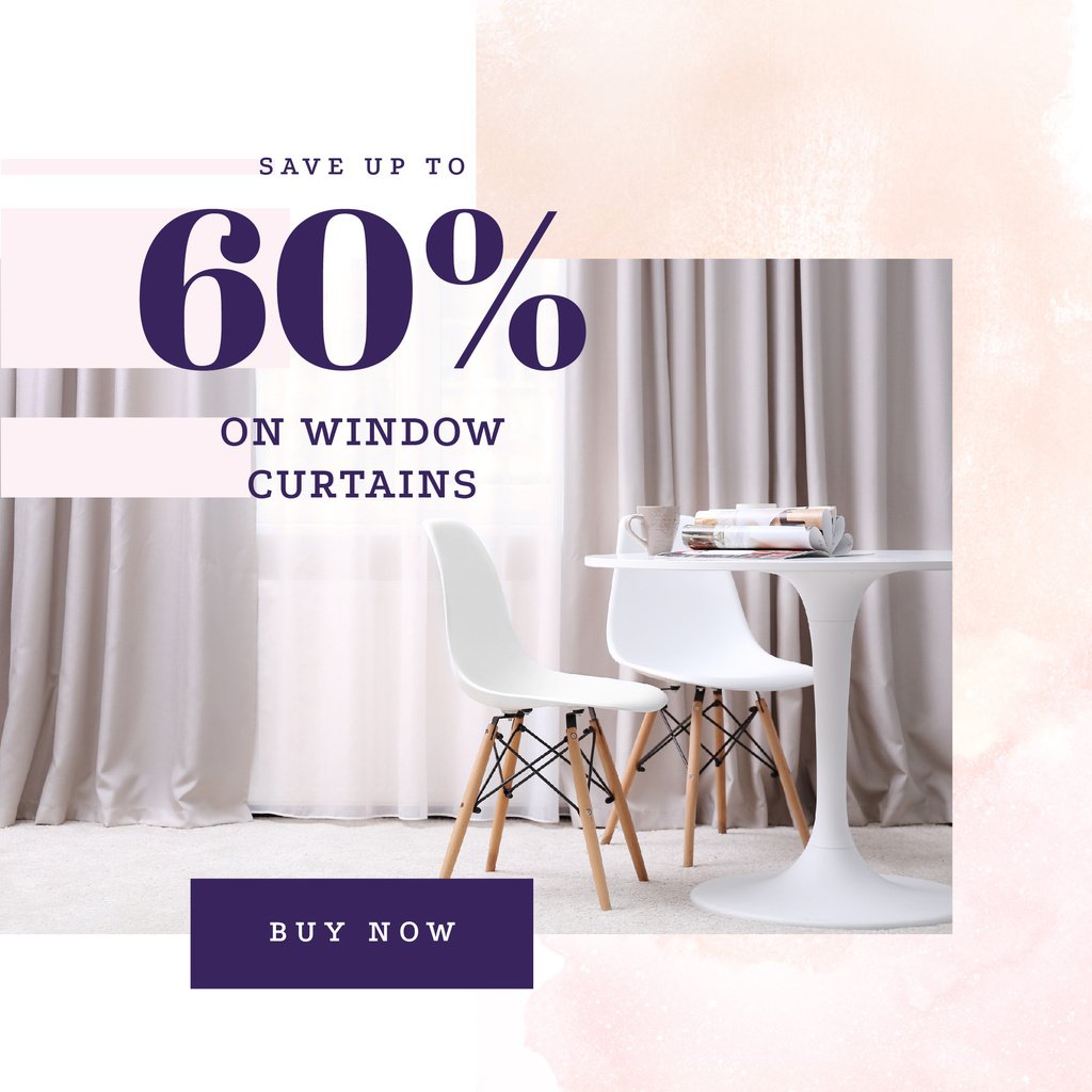 Curtains offer on Cozy interior in light colors Instagram AD Tasarım Şablonu