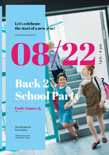 Back To School Party Invitation Kids With Backpacks 