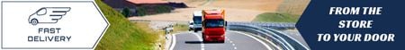 Ontwerpsjabloon van Leaderboard van levering promotie trucks op een weg