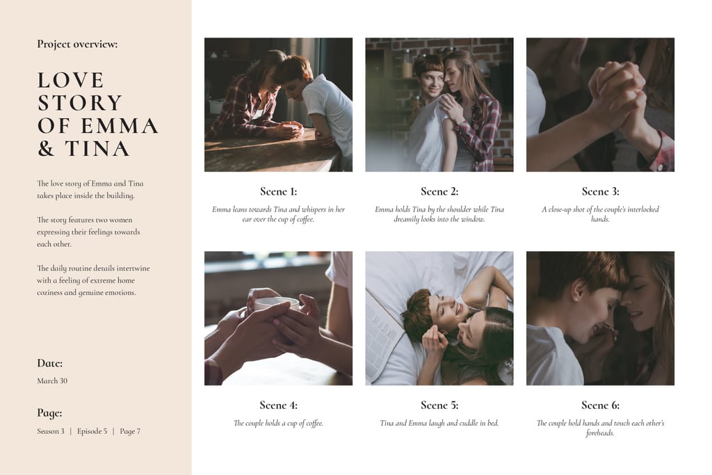 Love Story of Girl Couple in Cafe Storyboard Design Template