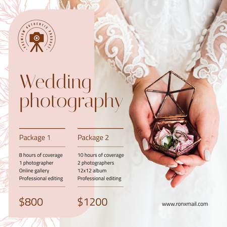 Wedding Photography Services Ad Bride Holding Rings Instagram Tasarım Şablonu