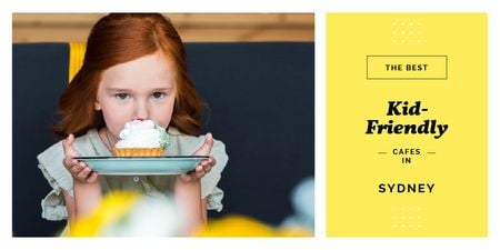 Girl holding cupcake on plate Twitter Šablona návrhu