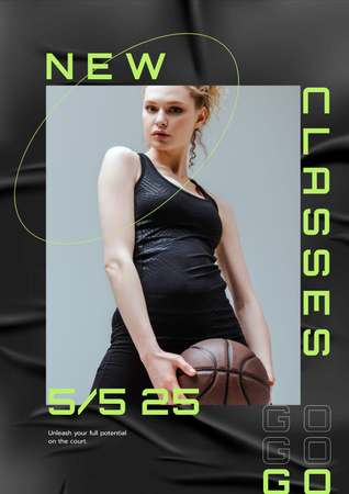 Fitness Classes ad with Sportive Girl Posterデザインテンプレート