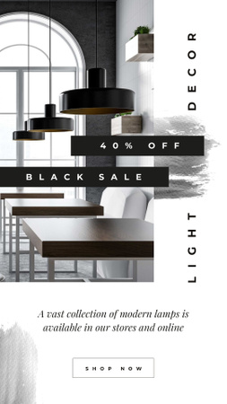 Black Friday Sale Lamps in modern interior Instagram Story tervezősablon