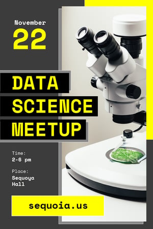 Anúncio de evento científico com microscópio no laboratório Pinterest Modelo de Design