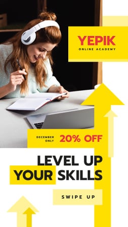 Online Courses Ad Woman Working by Laptop Instagram Story Design Template