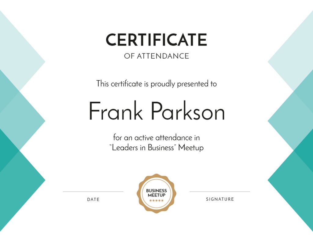 Business Meetup Attendance Confirmation with Geometric Pattern Certificate Design Template