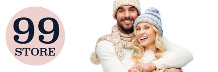 Online knitwear store with Smiling Couple Email header Tasarım Şablonu