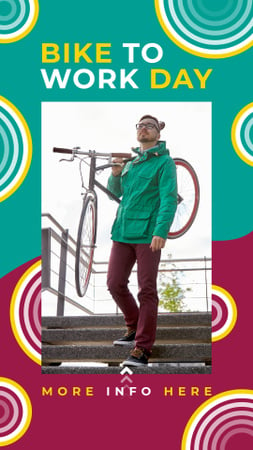 Plantilla de diseño de Man with bicycle in city on Bike to Work Day Instagram Story 