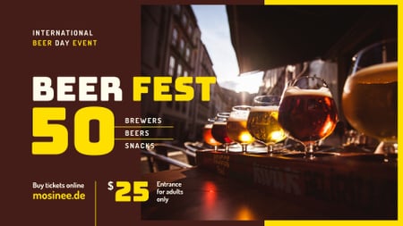 Beer Day Fest announcement Drinks in Glasses FB event cover Design Template