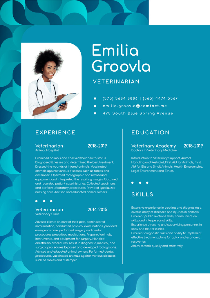 Platilla de diseño Veterinary Medicine skills and experience Resume