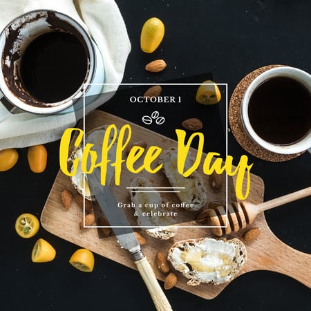 Coffee day Ad with Tasty Breakfast Instagram Tasarım Şablonu