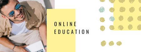 Online Education concept with Man working on laptop Facebook cover Tasarım Şablonu