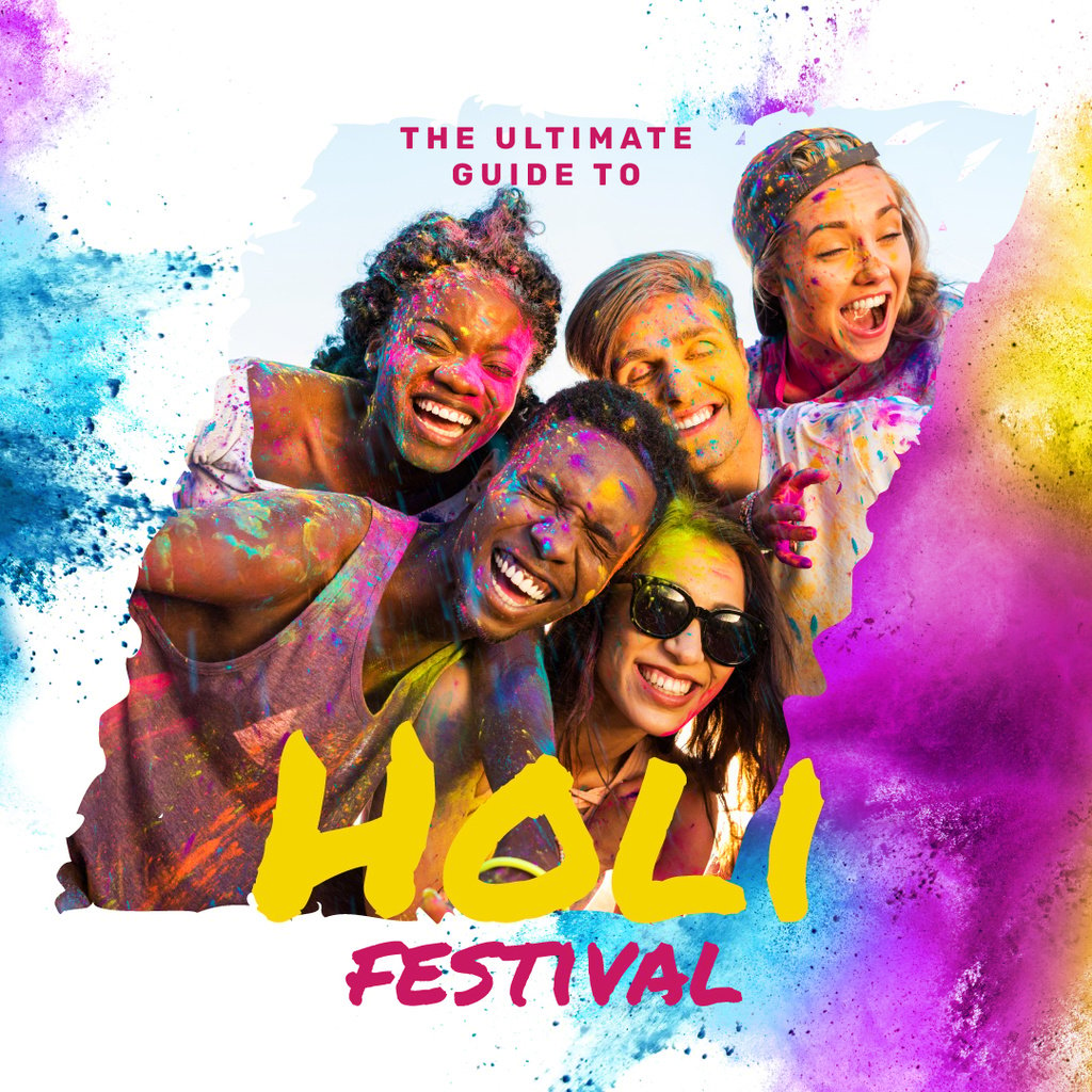 People with paint at Indian Holi festival Instagram AD Design Template