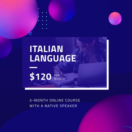 Italian language Online Course Ad Instagram Tasarım Şablonu