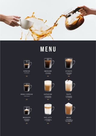 Coffee drinks variety Menu Πρότυπο σχεδίασης