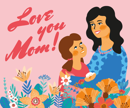 Happy Mom with daughter on Mother's Day Facebook Design Template