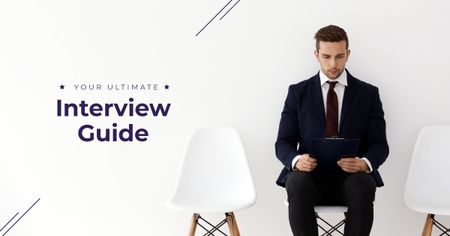 Young man in formal suit waiting for job interview Facebook AD Design Template