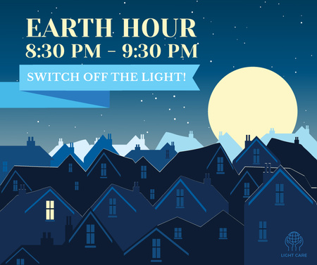 Night city on Earth hour Facebook Design Template