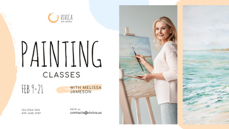 Art Lessons Ad Woman painting by easel FB event cover Design Template