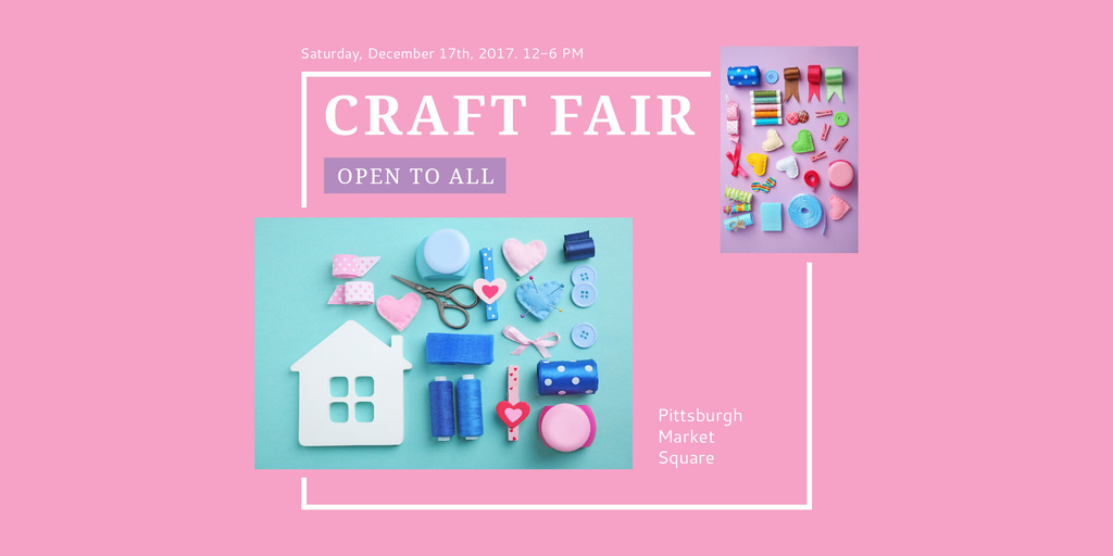 Craft Fair with needlework tools Image Design Template