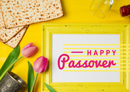 Ontwerpsjabloon van Postcard van Happy Passover Holiday with Bread and Tulips