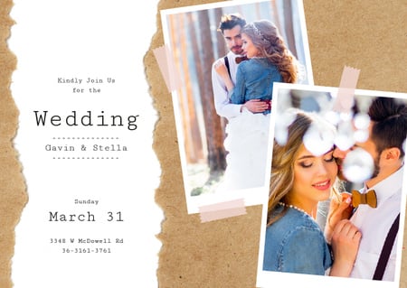 Wedding Invitation Happy Embracing Newlyweds Card Design Template