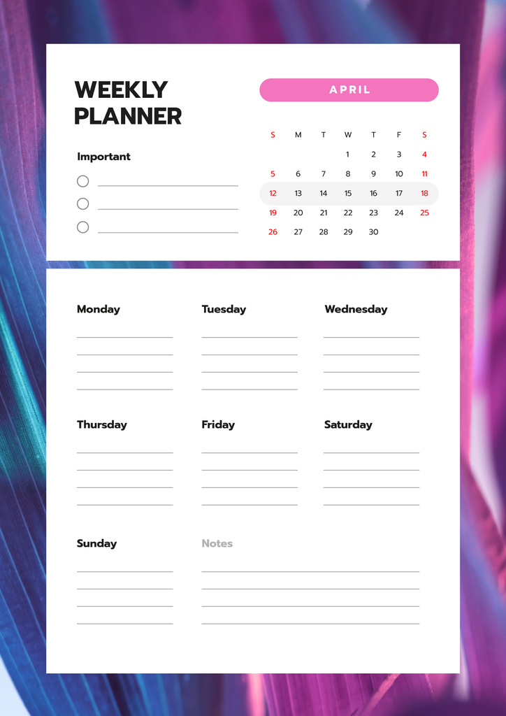 Weekly Planner on Purple Gradient Texture Schedule Plannerデザインテンプレート