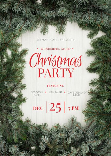 Christmas Party with Green Spruce Branches Invitation Modelo de Design