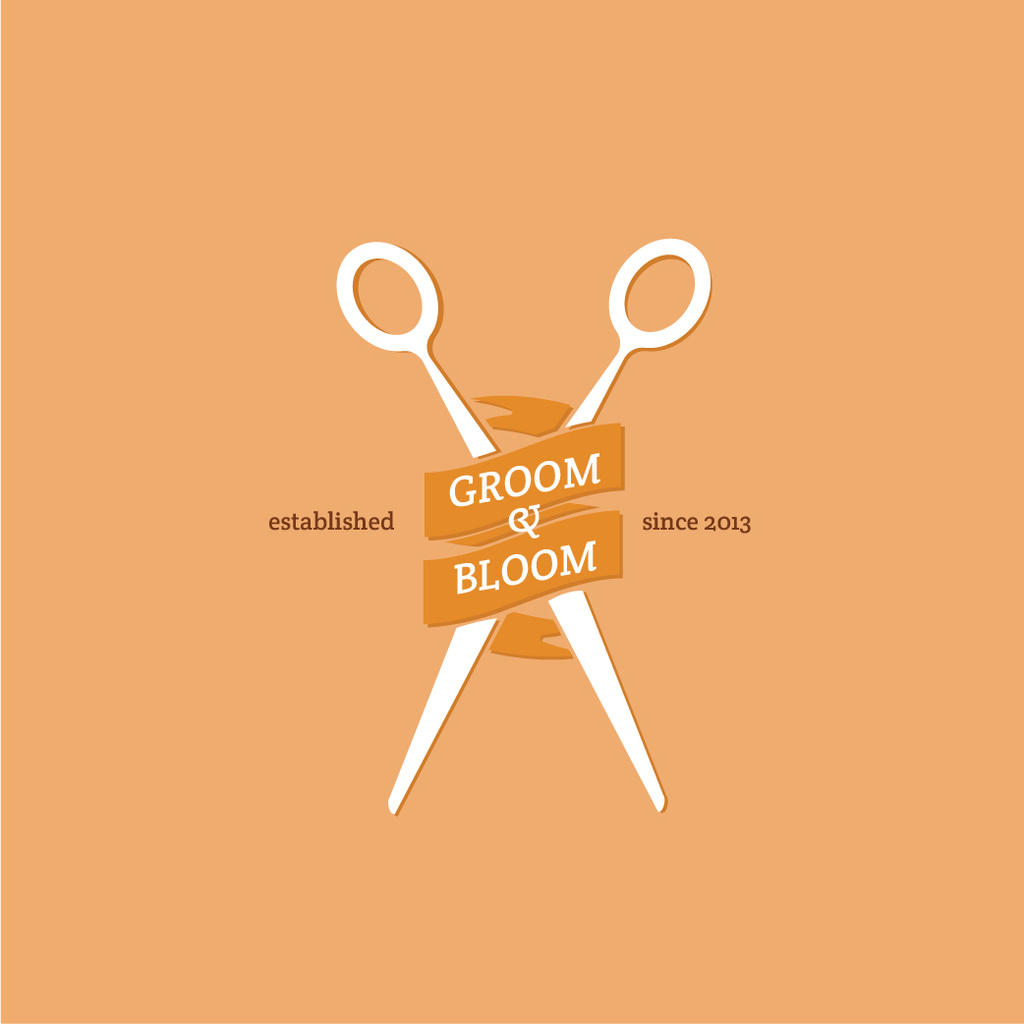 Hair Studio Ad with Scissors in Orange Logo Design Template