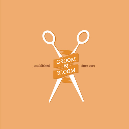 Szablon projektu Reklama Studio włosów z nożyczkami w kolorze pomarańczowym Logo