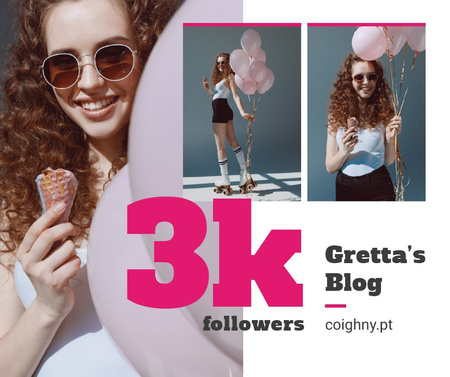 Platilla de diseño Blog promotion Woman with Ice Cream and Balloons Facebook