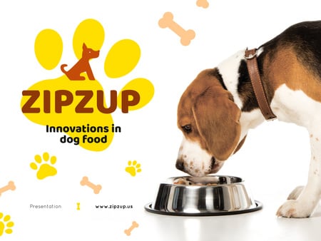 Pet Nutrition Guide with Dog Eating Its Food Presentation Design Template