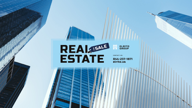 Real Estate Offer with Glass Skyscrapers in Blue Youtube Šablona návrhu