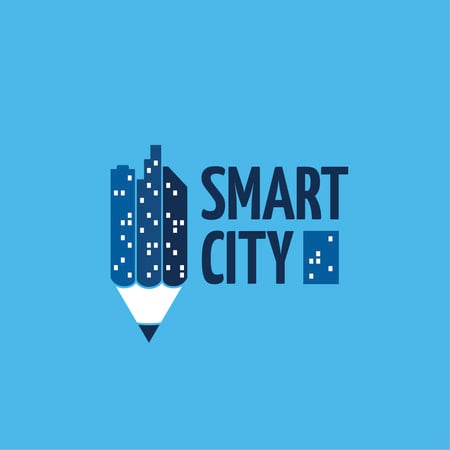 Smart City Concept with Night Lights Logo Design Template