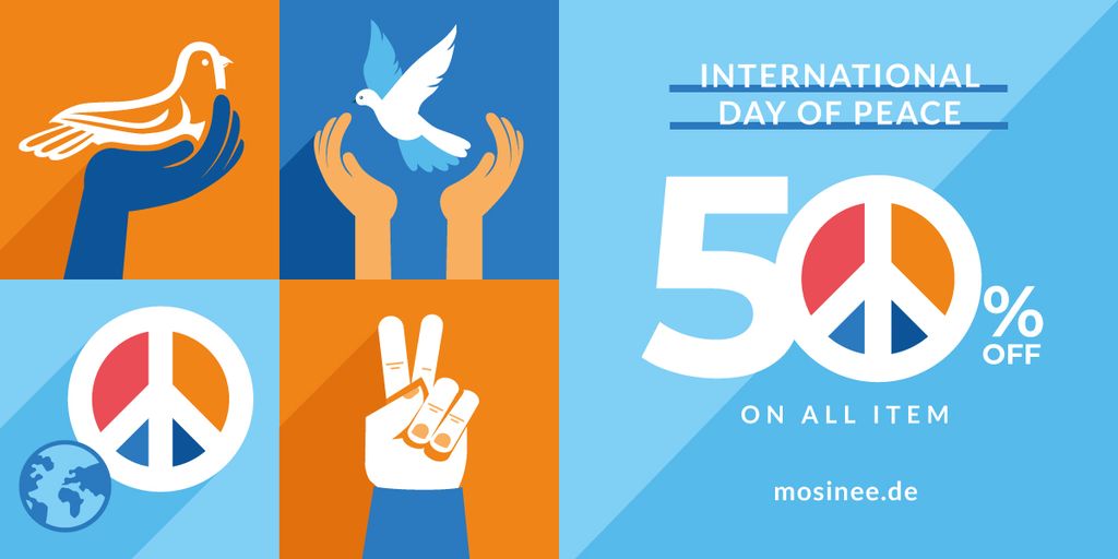 Plantilla de diseño de International Day of Peace Symbols on Blue Image 
