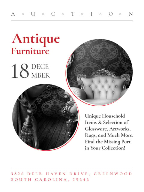 Antique Furniture Auction with armchair Poster US Πρότυπο σχεδίασης