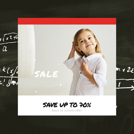 Sale Offer with Smiling Girl in School Shirt Animated Post Design Template