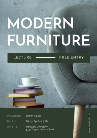 Designvorlage Modern Furniture Offer with stack of Books and Coffee für Poster