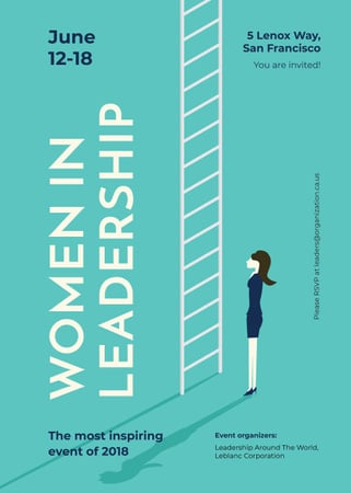 Designvorlage Businesswoman standing by ladder für Invitation