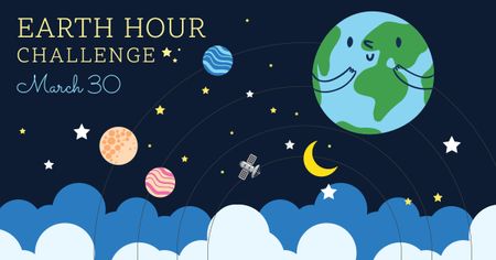 Earth hour with Cute Planets Facebook AD Design Template