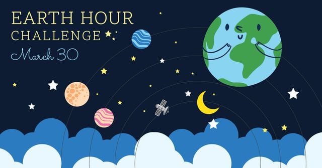 Earth hour with Cute Planets Facebook ADデザインテンプレート