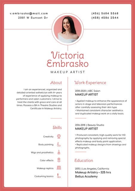 Makeup artist skills and experience Resume – шаблон для дизайна