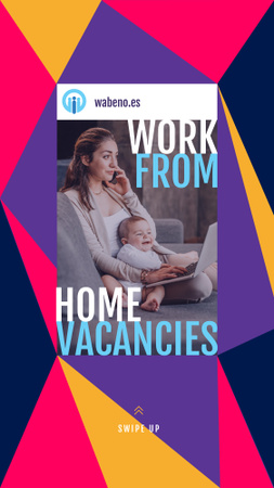 Remote Work Offer Woman with Baby Working on Laptop Instagram Story Modelo de Design