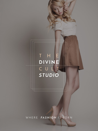 Fashion Studio Ad Blonde Woman in Casual Clothes Poster US Tasarım Şablonu